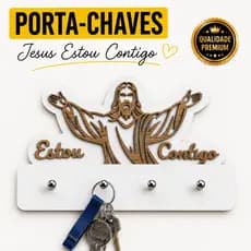 Porta Chaves Jesus Estou Contigo MDF Premium 4 Pinos Reforçado Presente Religioso