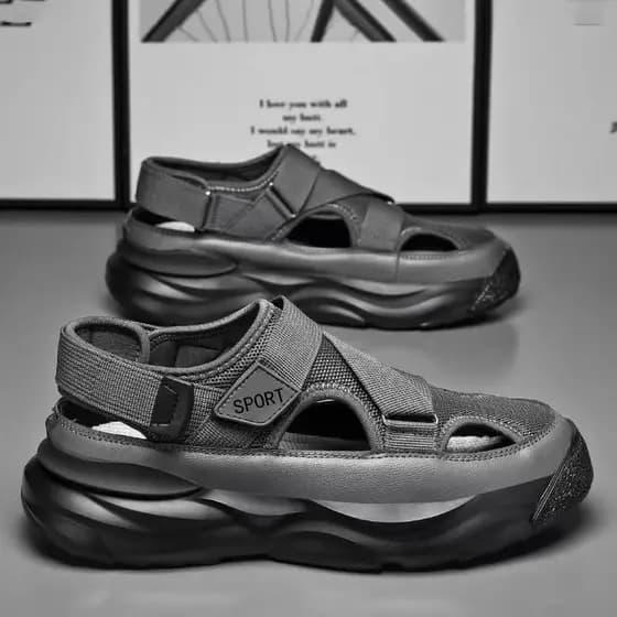 Tamancos Masculinos 2024, Sandálias Respiráveis para Dirigir, Sapatos Masculinos de Bico Fechado, Calçados Esportivos, S