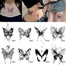 Tatuagem Temporária Cool Scar, Estilo Geisha, Adesivo Herbal, Flor Real, Borboleta, À Prova D'Água, Simulação de Braço,