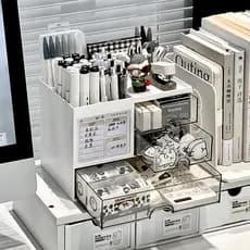 Caixa organizadora de mesa em acrílico, estilo gaveta, porta-canetas, empilhável, para armazenamento de material escolar