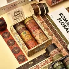Conjunto de papelaria e fitas adesivas de estilo vintage com motivos tradicionais chineses, série "Montanhas e Rios Espl