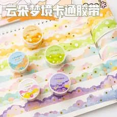 Adesivos decorativos de nuvem de desenho animado, fita adesiva, materiais dourados e de paisagem, papel em formato de co
