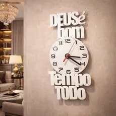 Relógio de Parede Decorativo  Deus é Bom o Tempo Todo em Mdf Casa e Decoração Preto