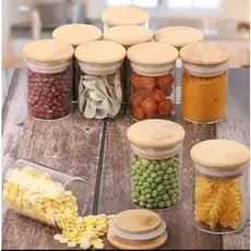 Belifou 200ML Kit 6 Potes Para Alimentos Com Tampa Bambu Potes Vidro Potes Pote De Vidro Selado