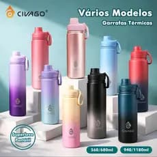 Garrafa Térmica Inox-100% à Prova de Vazamentos, Mantém Bebidas Geladas por 24h e Quentes por 12h, Tampa com Vedação e A