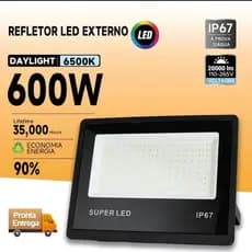 Refletor LED 600W Holofote Super Refletor 600W Potente Bivolt IP67 Impermeável Luz Branca Econômico para Uso Externo