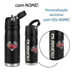 Garrafa Térmica Com Seu NOME Personalizada Com BICO  McQueen Trava de Segurança 650 ml INOX Infantil escola adulto