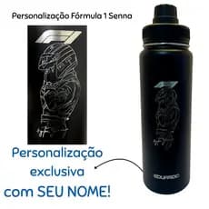 Garrafa Térmica 800ml Personalizada Nome Estilo F1 Senna | Inox | Mantém Gelado e Quente | Academia Escola