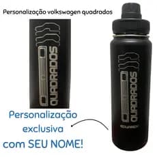 Garrafa Térmica 800ml Personalizada Nome Estilo Volkswagen Quadrados  | Inox | Mantém Gelado e Quente | Academia Escola