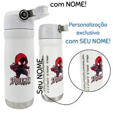 Garrafa Térmica INOX Personalizada Com Seu NOME Com BICO Homem Aranha Kids  Trava de Segurança 650 ml Infantil escola