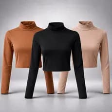 Kit Com 3 Cropped Feminino Suplex Premium Manga Longa Com Gola