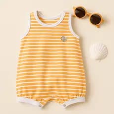 Banho de Sol Romper Macacão Regata Menino Menina Unissex Bebê e Infantil Listrado Laranja