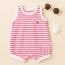 Banho de Sol / Macacão Regata Bebê e Infantil Listrado Rosa – Gigi Baby Outlet