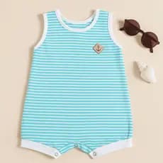 Banho de Sol / Macacão Regata Bebê e Infantil Listrado Azul – Gigi Baby Outlet