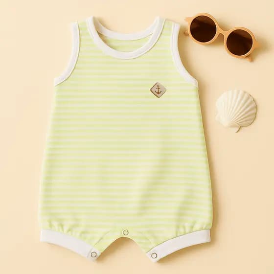 Banho de Sol / Macacão Regata Bebê e Infantil Listrado Verde – Gigi Baby Outlet