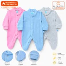 Macacão Plush Peluciado Bebê Roupa De Frio Inverno Pijama Dia-Dia Prematuro-5 Meses Pezinho Fechado