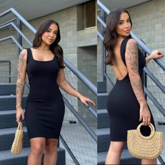 Vestido Midi Costas Nua Anarruga Modelo Canoa Colado Tubinho
