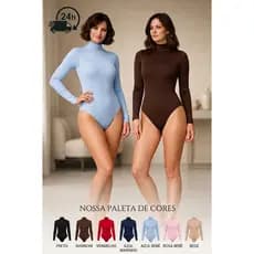 Kit 2 Body Feminino de gola alta manga longa suplex forro duplo