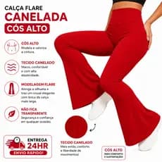 Calça feminina Flare Legging Academia Canelado Cós Alto