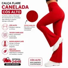 Calça Feminina Legging Flare Academia canelado Cós Alto