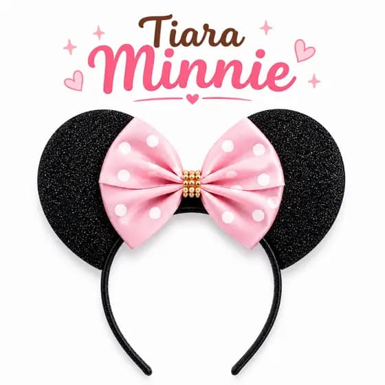 Tiara Minnie Laço Rosa Claro Personalizadas E.V.A Mundo Rosa Meninas