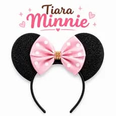 Tiara Minnie Laço Rosa Claro Personalizadas E.V.A Mundo Rosa Meninas