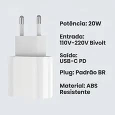 Fonte Carregador 20W USB-C PD  Turbo Power Delivery  para iPhone 11 12 13 14 15 16 17 PRO PLUS AIR PROMAX