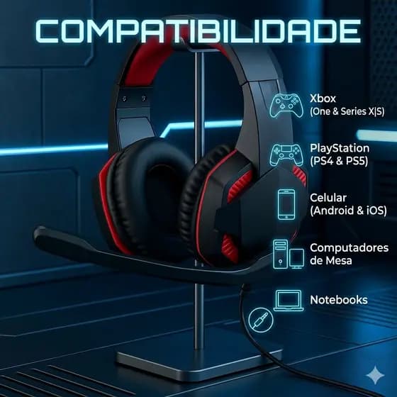 Headset Gamer KA-9008 RGB Compatível com PS4 PS5 Xbox Series e PC com Microfone