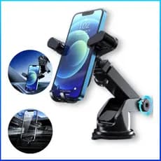 Suporte Veicular Universal 3 em 1 para Celular 360° Rotação Base Ventosa + Saída de Ar Painel Carro
