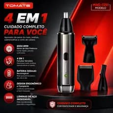 Aparador de Pelos 4 em 1 Recarregável USB Máquina de Acabamento Nariz Barba e Sobrancelha | Tomate