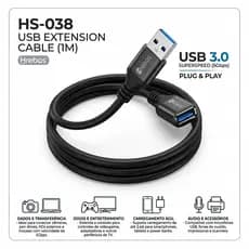 Cabo USB OTG HS-038 Extensor USB Macho para Fêmea 1 Metro Alta Velocidade Dados e Energia