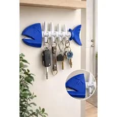 Porta Chaves Decorativo 3D Esqueleto de Peixe Organizador de Chaves (AZUL SILK )