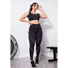 Calça Legging Cintura Alta + Cropped Preto suíço