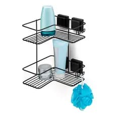 Porta Shampoo Duplo Ventosa Não Enferruja Cromado Cor Preto