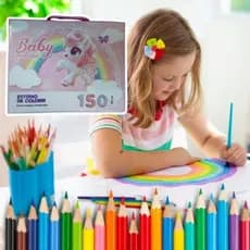Kit Escolar Menina Maleta Grande Pintura 150 Pçs Unicornio Premium