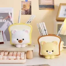 Bonito Porta-Canetas de Urso Creme para Mesa de Escritório, Ornamento Criativo para, Alívio de Estresse, Decoração
