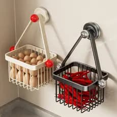 Cesto de armazenamento de cozinha com ventosa para cebolinha, gengibre e alho, cesto suspenso para banheiro, caixa de ar