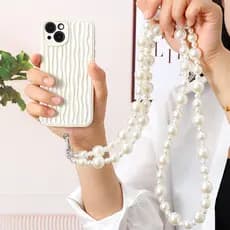 Alça de ombro transversal de pérolas para celular DIY, feita à mão, com pingente de pérolas, JNDM