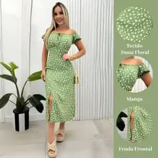 Vestido Midi Feminino Florido Ajustavel  Camponesa Fenda na Frente Disponivel Varias Cores Tamanhos