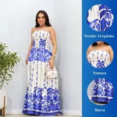 Vestido Estampado Tomara que Caia Elastex Parte Superior Feíto Tecido Crepinho Varias Cores