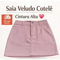 Saia Curta Veludo Cotelê Feminina Cintura Alta com Bolso do P ao GG