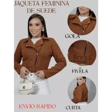 Jaqueta Feminina Elegante em Suede Scuba com Fivela e Zíper