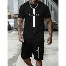 Conjunto Masculino Camiseta e Shorts Tectel Paris Com Camisa 100% Algodão Estampada Moda Verão