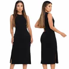 Vestido Midi Malha Feminino Justo Elegante Fenda Lateral Tamanho Único 36 ao 42