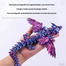 Dragão 3D Articulado Asas Cristal Tons Gradientes Escultura Adultos Presente