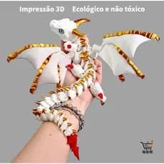 Dragão Voador 3D Dois Chifres Brilho no Escuro  Asas Móveis e Flexíveis Multiarticulado Várias Cores Impressão 3D