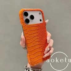 Adequado Para Capa De Telefone Apple 17 Com Padrão De Crocodilo Laranja , Superfície Brilhante iPhone 17 Promax , anti-Q