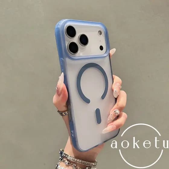 Capa De Telefone Magnética Ultrafina 2 Em 1 Com Borda Colorida Adequada Para iPhone 17 Pro Max Fosca semi Transparente 1
