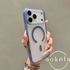Capa De Telefone Magnética Ultrafina 2 Em 1 Com Borda Colorida Adequada Para iPhone 17 Pro Max Fosca semi Transparente 1