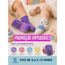 Kit 6 pares de Meia Antiderrapante Infantil Algodão Premium — Cano Alto, Macia, Solinha Emborrachada